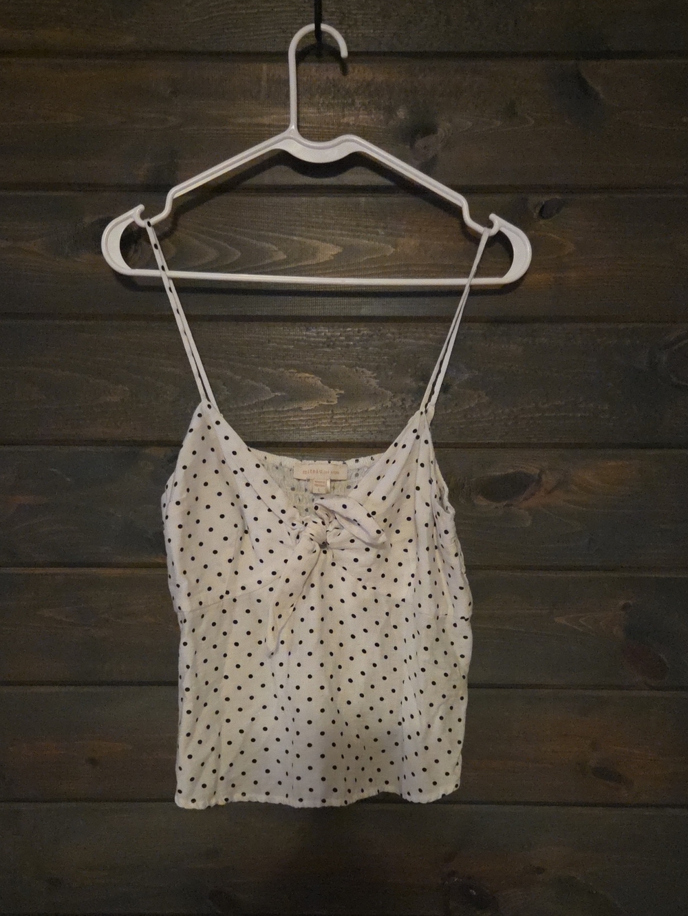 Polka Dot Tie-Front Tank Top - White/Black Adjustable Straps